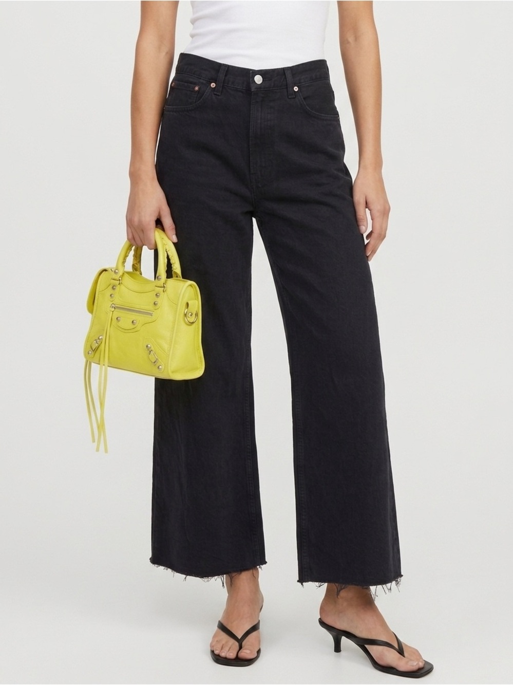 RE/DONE Low Rider Loose Jean Wide Leg Raw Hem in Black Flow Sz24 Fits Like 28